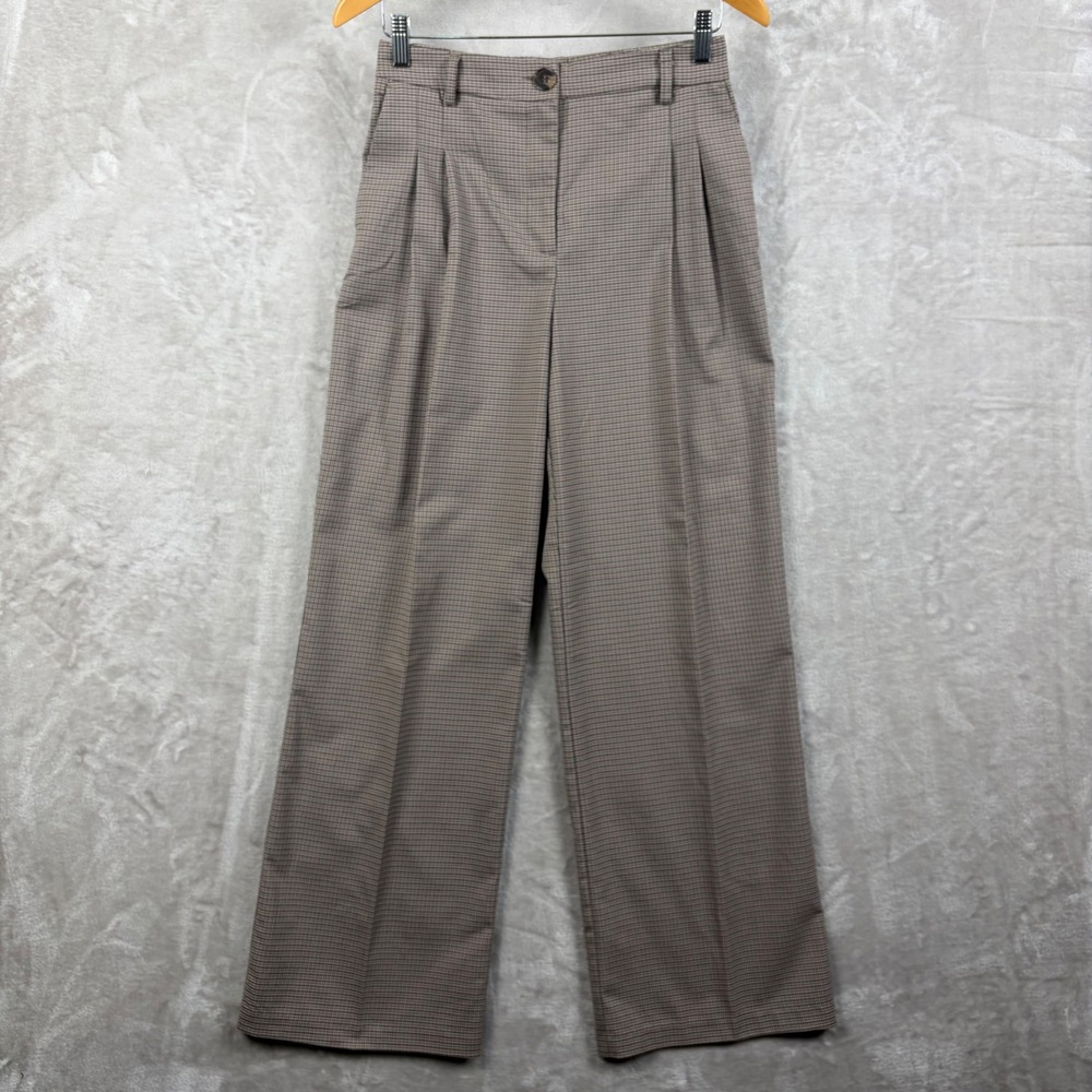 House of Harlow 1960 Womens Brown Houndstooth Pleated Wide Leg Trousers Size S